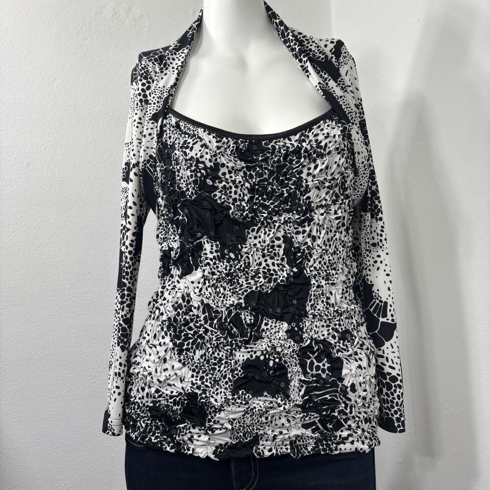 Joseph Ribkoff Womens Top Sz‎ 12 Black White Abstract Sequins Stretch Statement